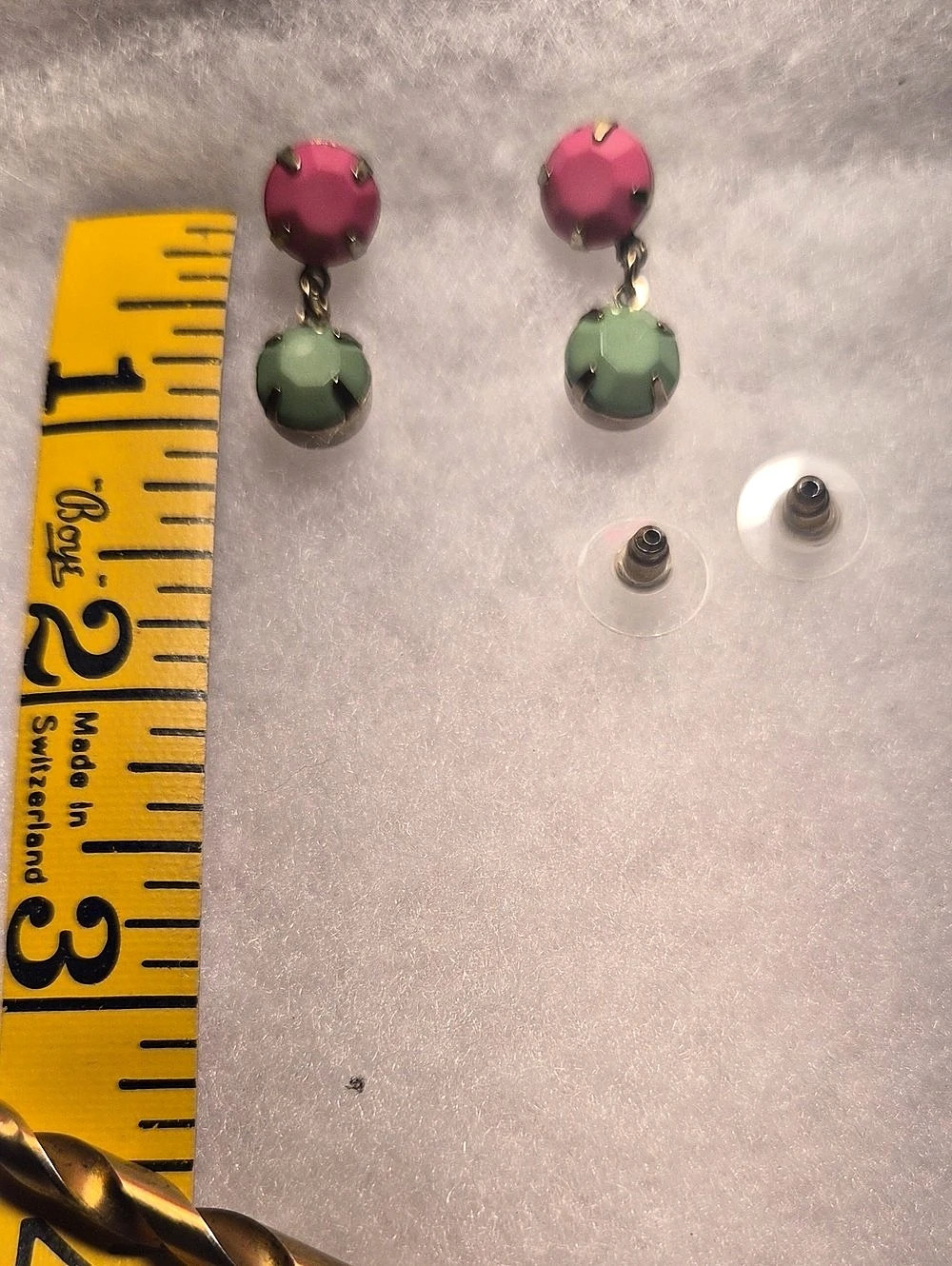 Vibrant Pink & Lime Green Crystal Glass Two-Stone Drop Earrings Unbranded
